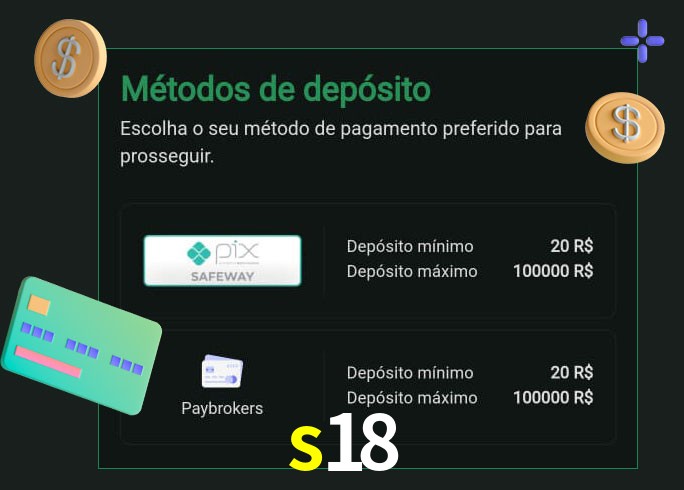 O cassino s18 oferece uma grande variedade de métodos de pagamento